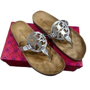 Tory Burch Miller Cloud Mirror Metallic Silver Sandals Size 9.5 w/box